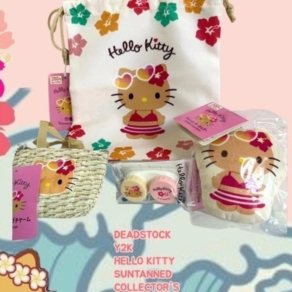 AUTHENTIC CUTE DEADSTOCK SUNTANNED HELLO KITTY POUCH BUNDLE NEW